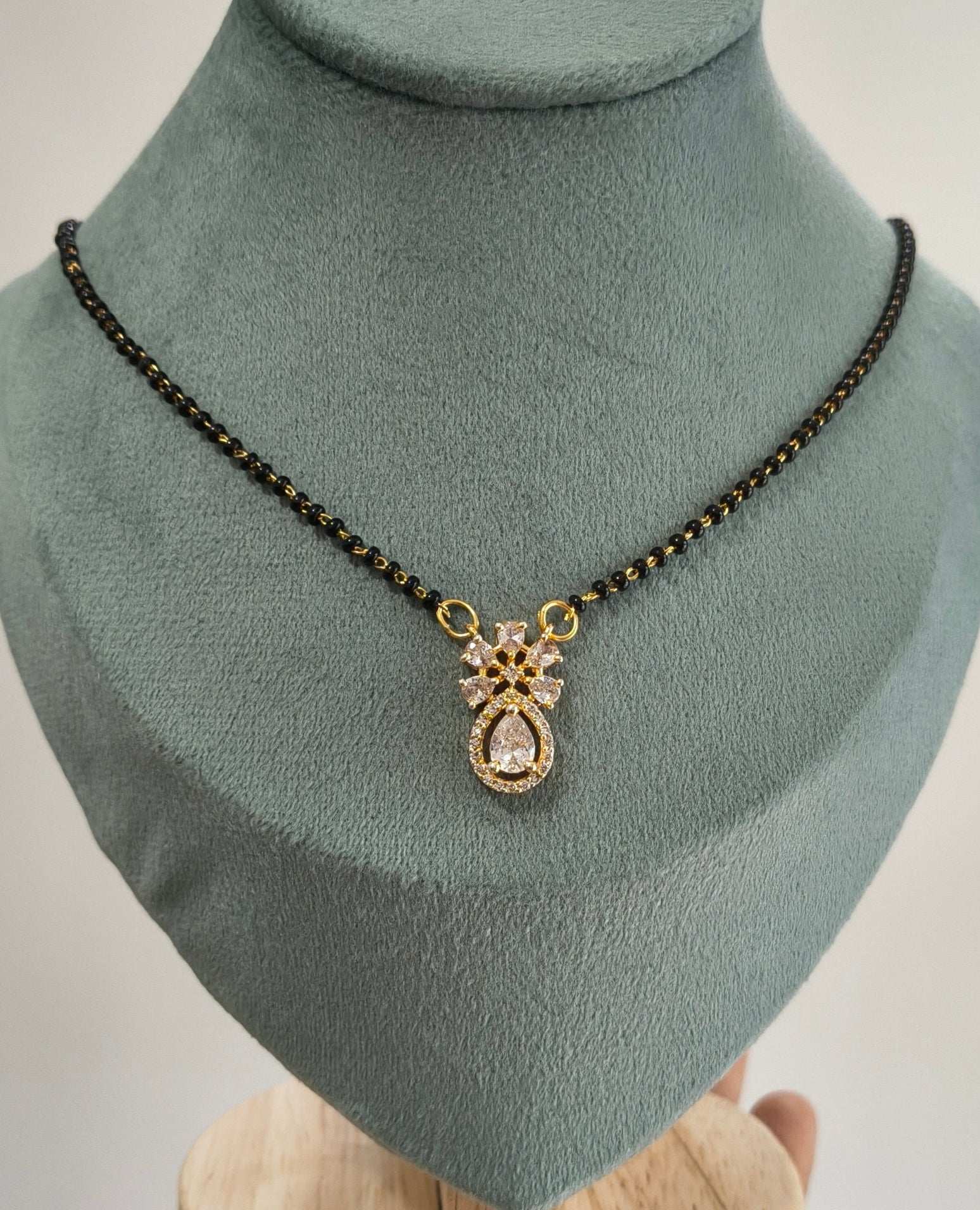 Gold Plated Flower Solitaire Pendant Mangalsutra Chain