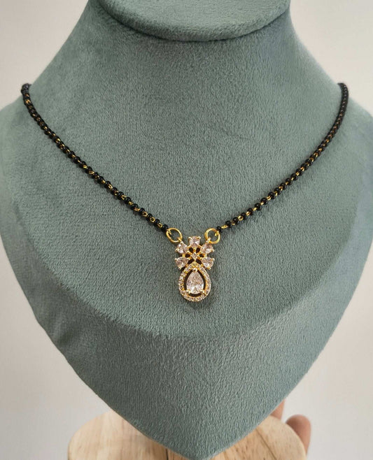 Gold Plated Flower Solitaire Pendant Mangalsutra Chain