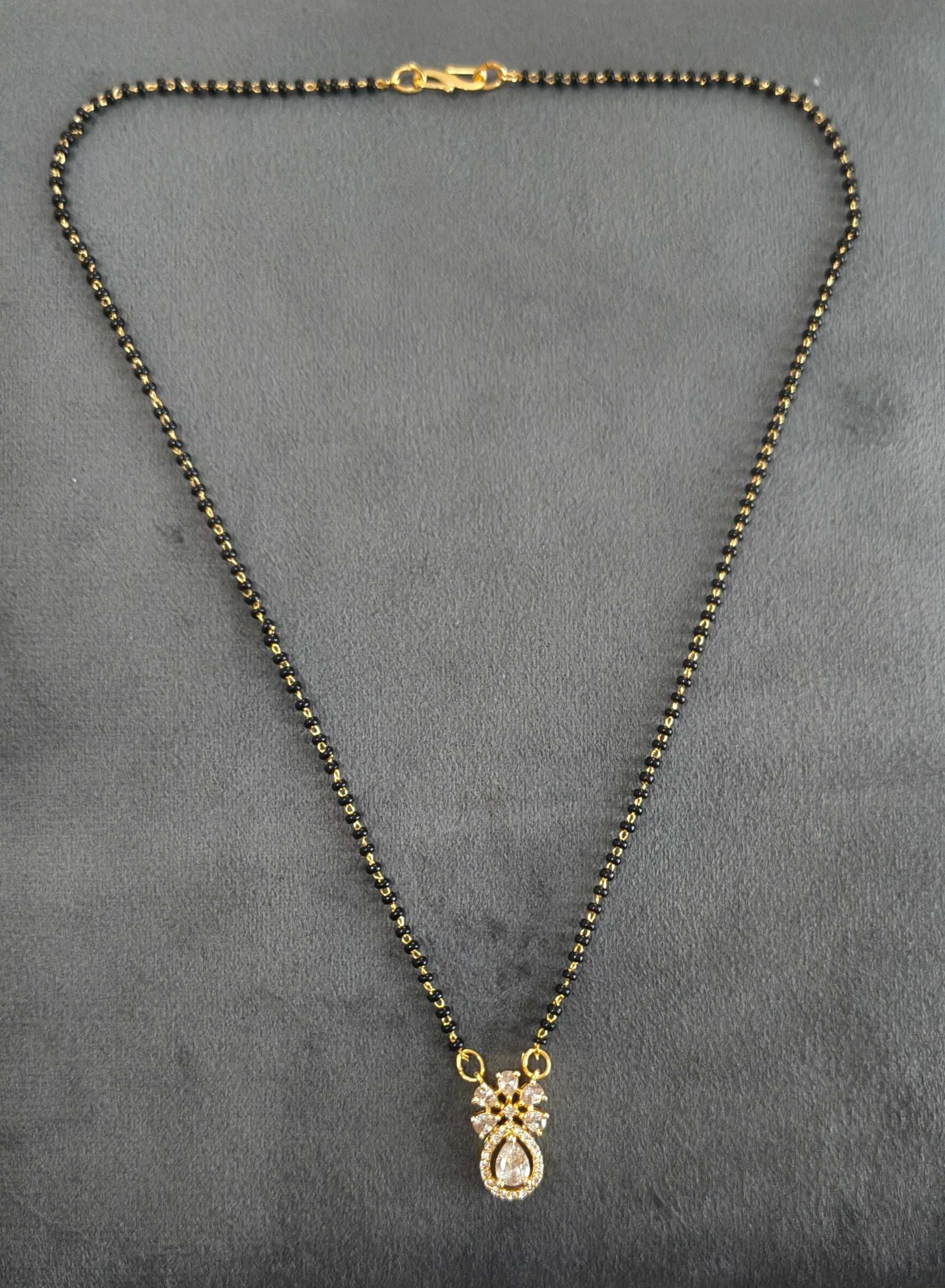 Gold Plated Flower Solitaire Pendant Mangalsutra Chain