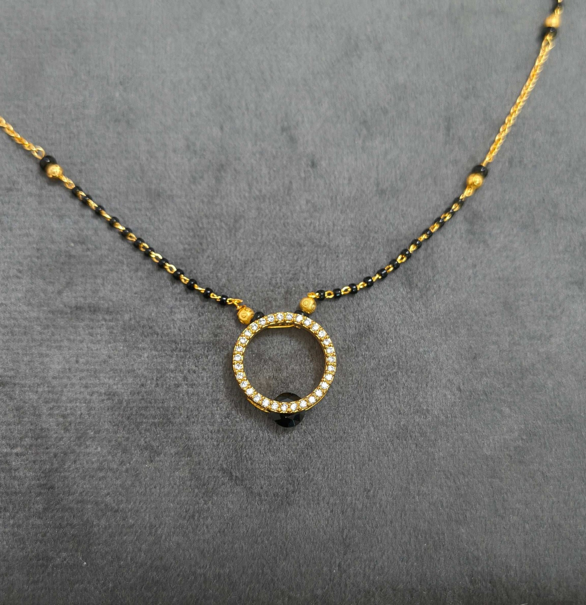 Gold Plated Hollow Circle Black Bead Pendant Style Mangalsutra Chain