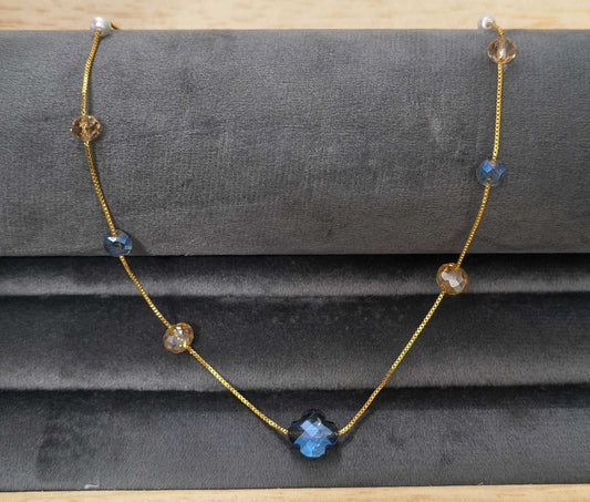 Gold Plated Multicolor Floral & Round Crystal Beads Necklace