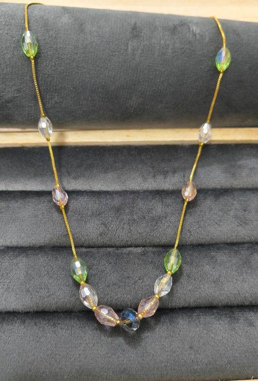 Gold Plated Multicolor Oval Crystal Beads Necklace