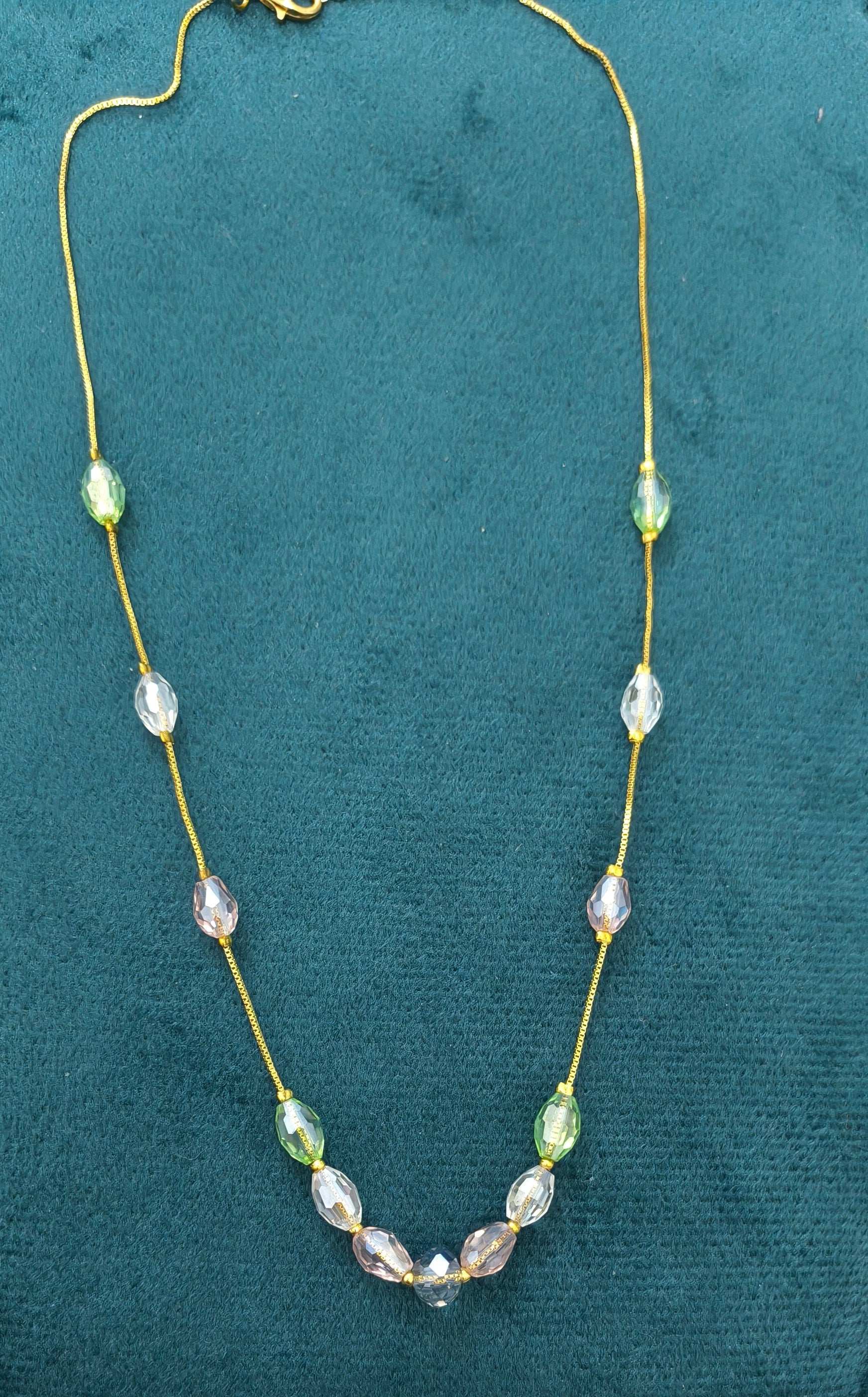 Gold Plated Multicolor Oval Crystal Beads Necklace