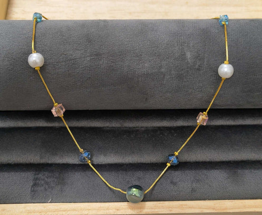 Gold Plated Multicolor Pearl & Crystal Beads Necklace