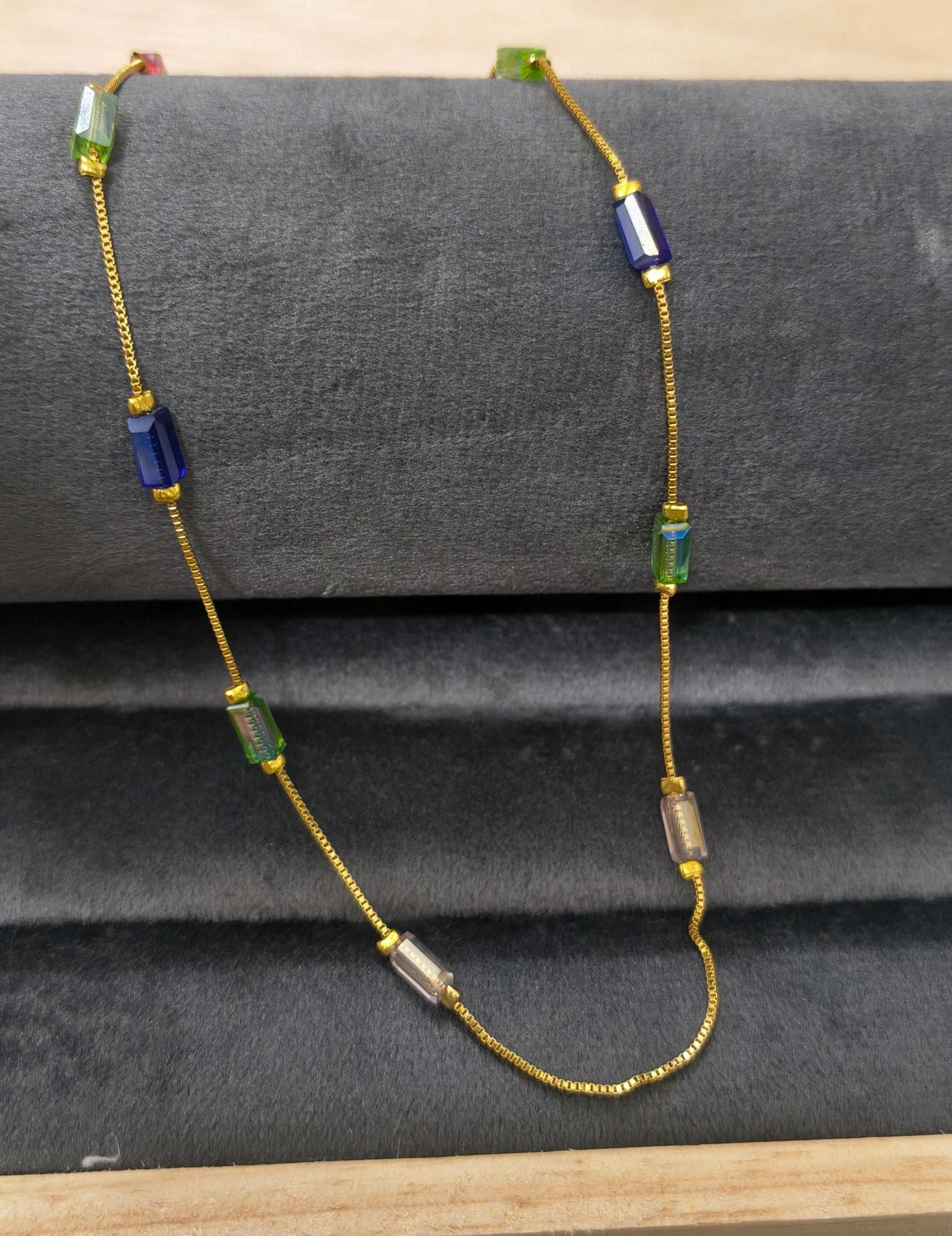 Gold Plated Multicolor Rectangle Crystal Beads Necklace