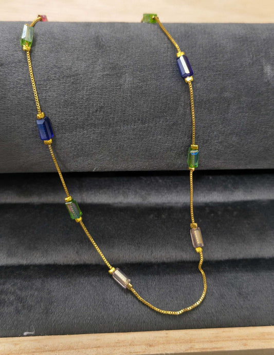 Gold Plated Multicolor Rectangle Crystal Beads Necklace