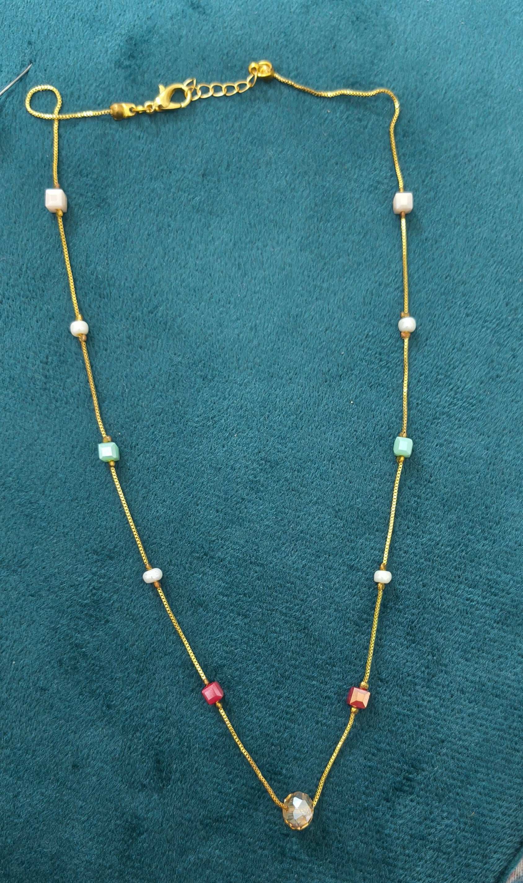 Gold Plated Multicolor Round Square Beads Necklace