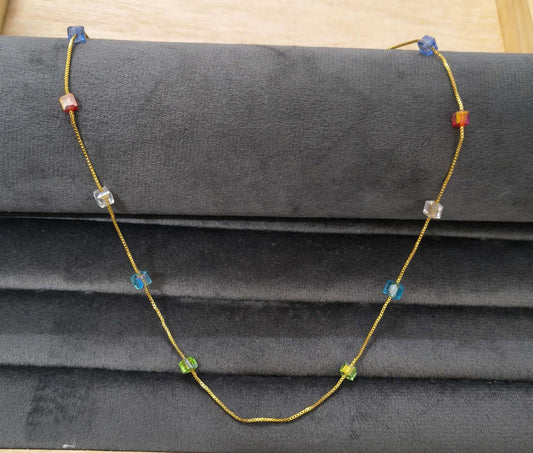 Gold Plated Multicolor Square Crystal Beads Necklace