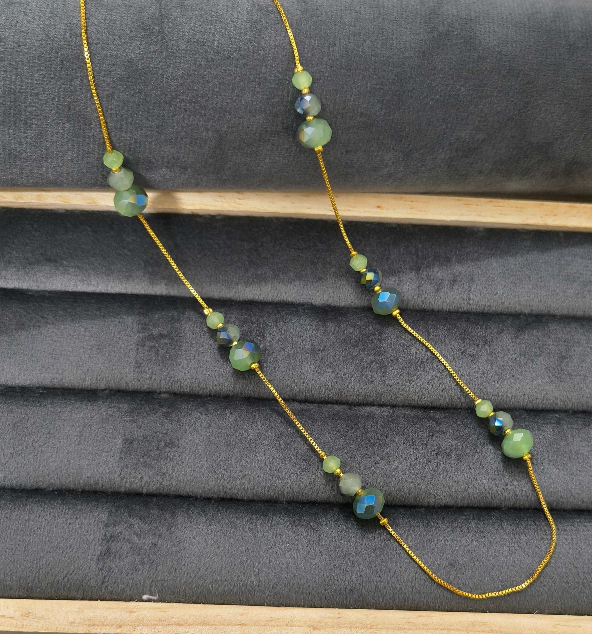 Gold Plated Peacock Green Crystal Beads Necklace