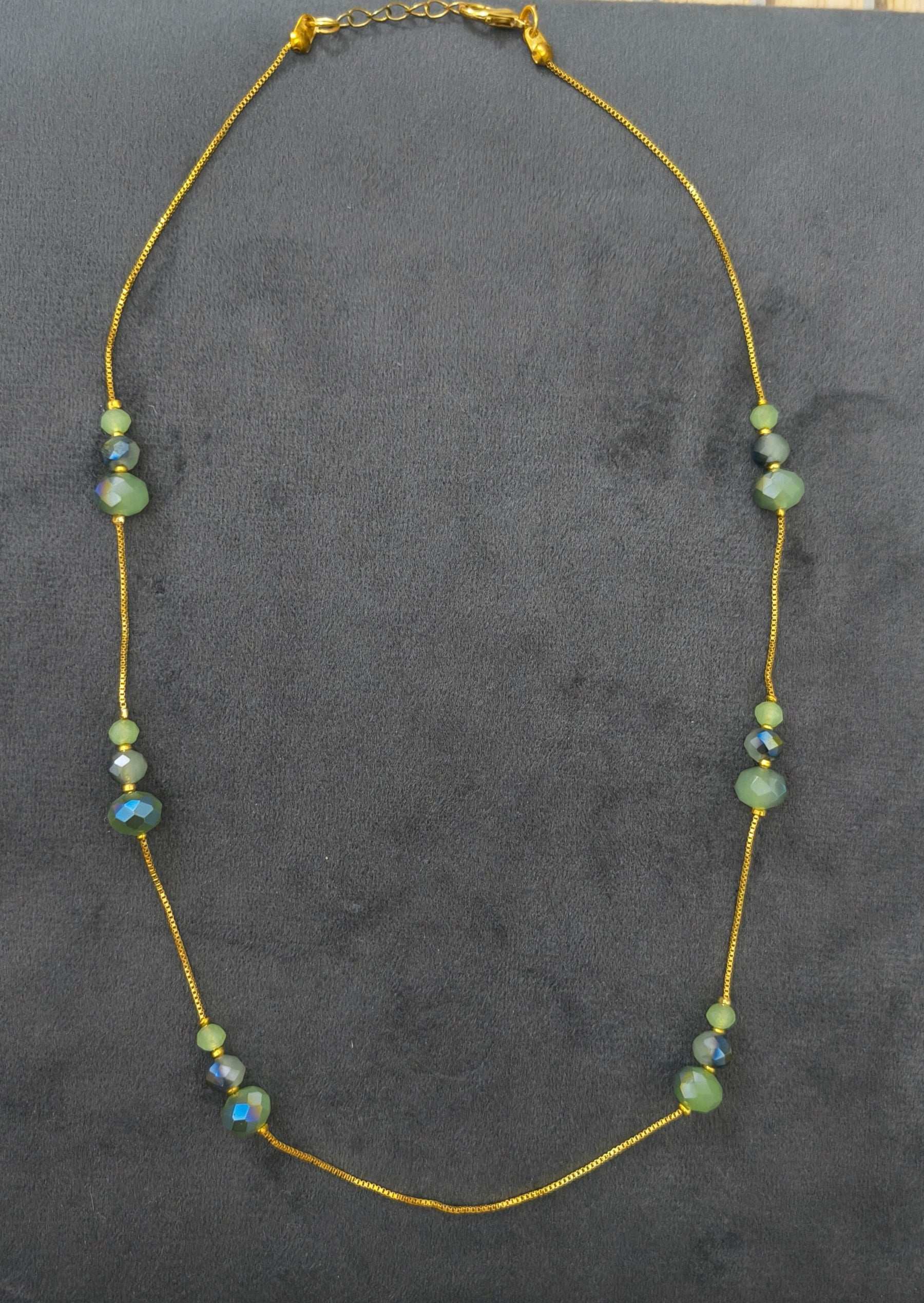 Gold Plated Peacock Green Crystal Beads Necklace