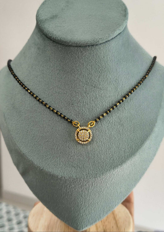 Gold Plated Stone Studded Round Pendant Mangalsutra Chain