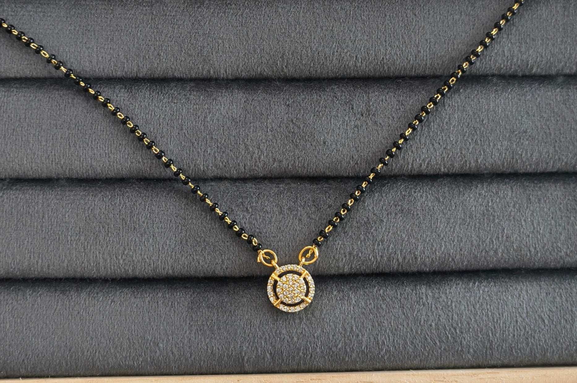 Gold Plated Stone Studded Round Pendant Mangalsutra Chain