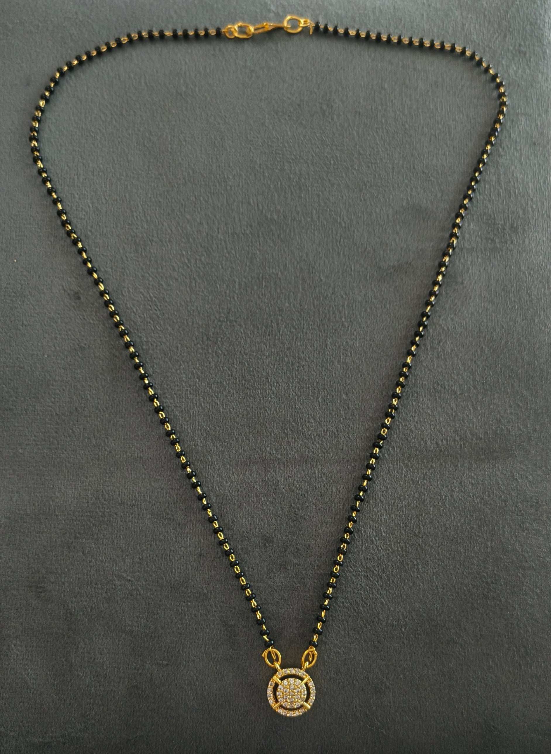 Gold Plated Stone Studded Round Pendant Mangalsutra Chain