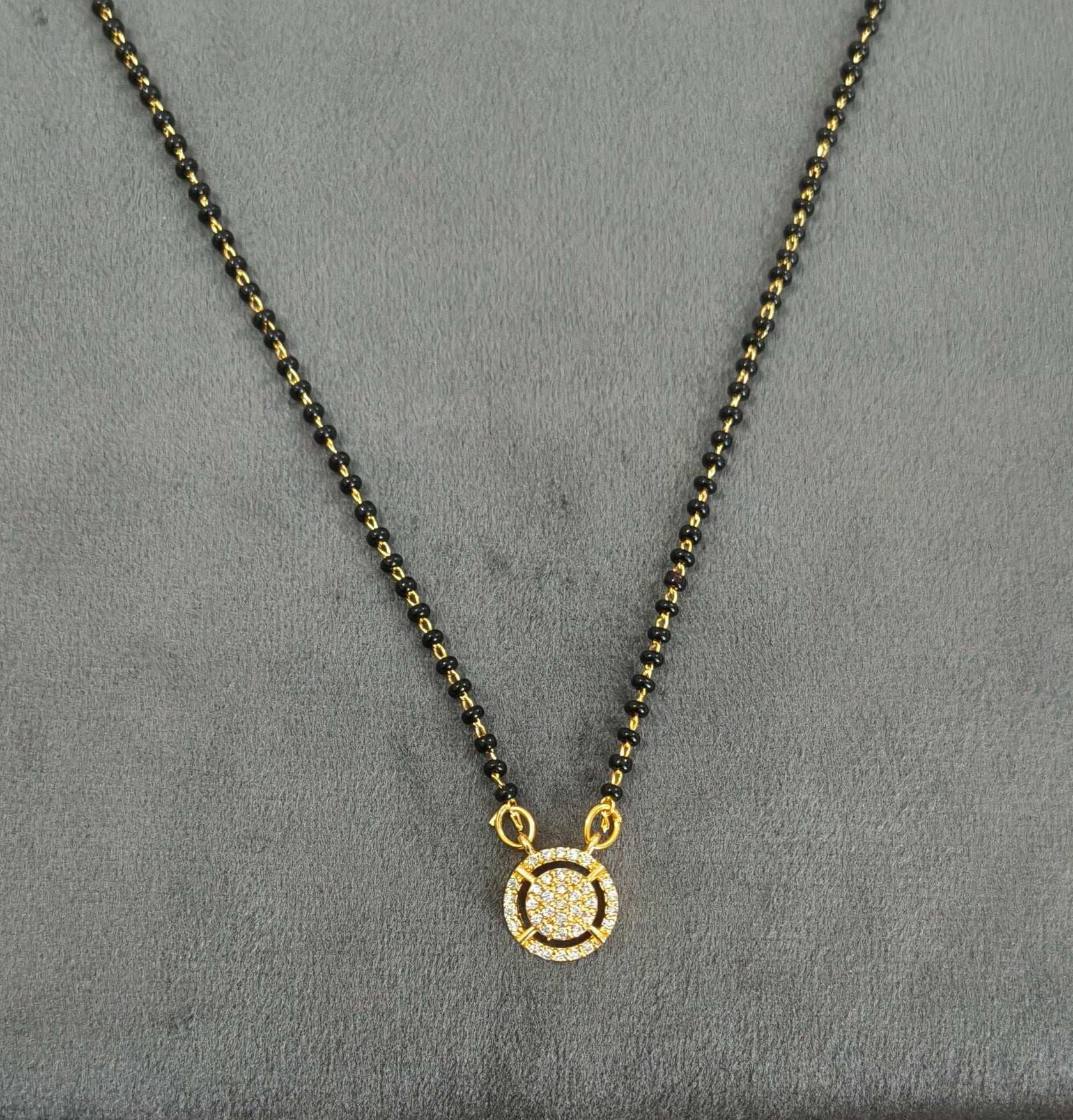 Gold Plated Stone Studded Round Pendant Mangalsutra Chain