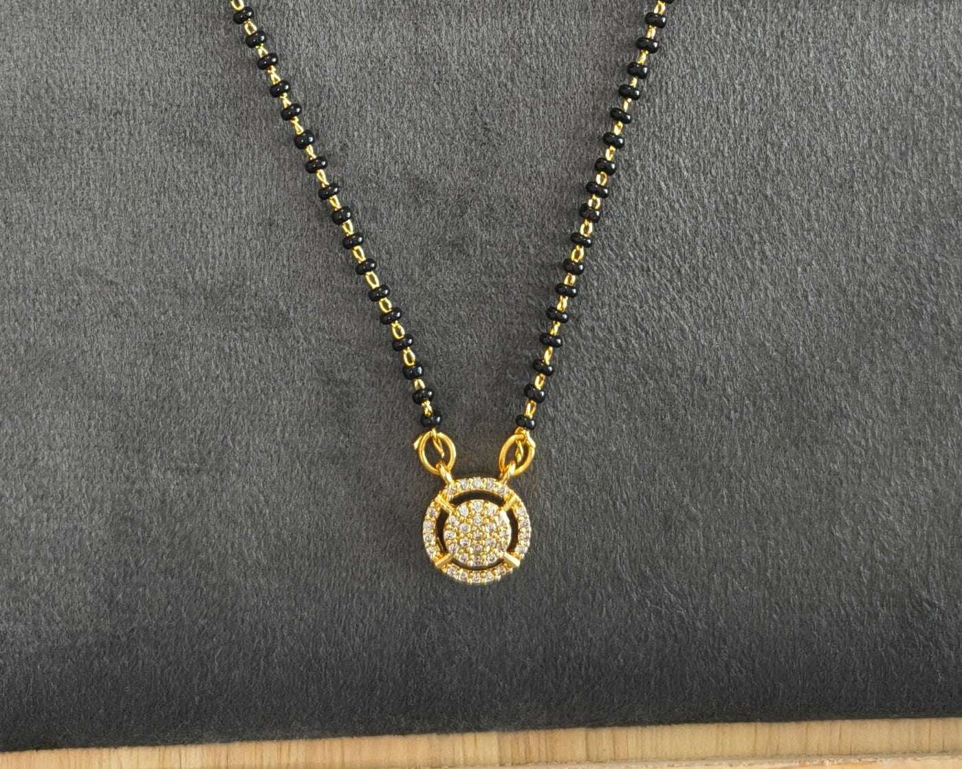 Gold Plated Stone Studded Round Pendant Mangalsutra Chain