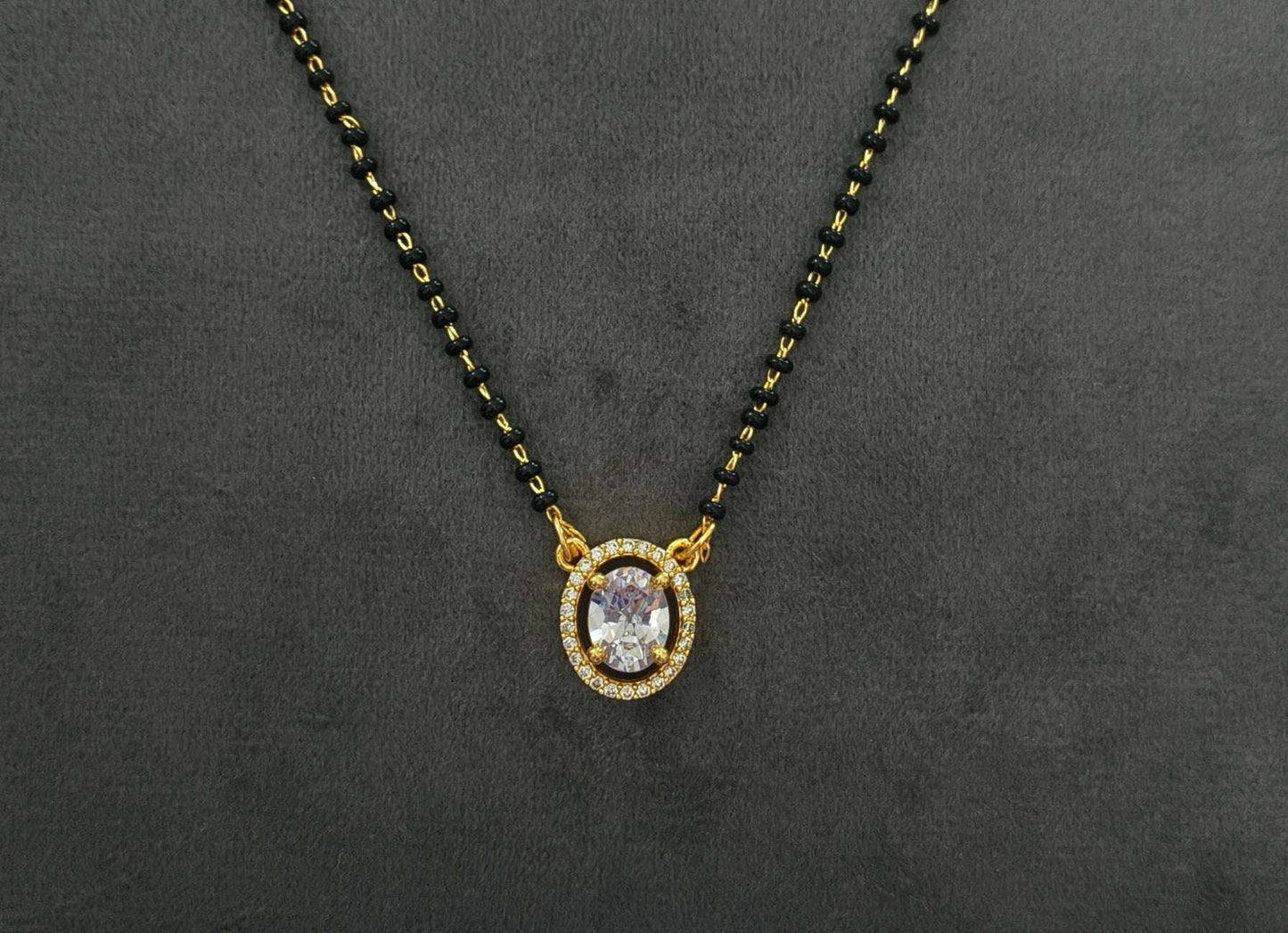 Gold Plated Trendy Solitaire Stone Pendant Mangalsutra Chain