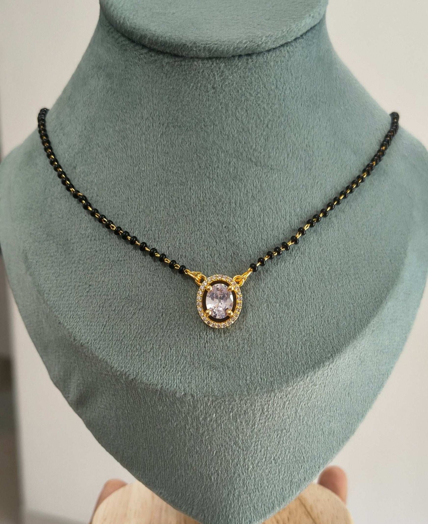 Gold Plated Trendy Solitaire Stone Pendant Mangalsutra Chain