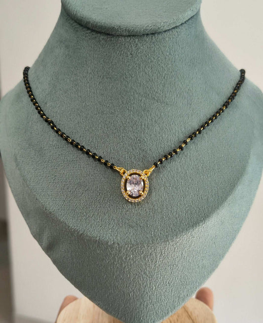 Gold Plated Trendy Solitaire Stone Pendant Mangalsutra Chain