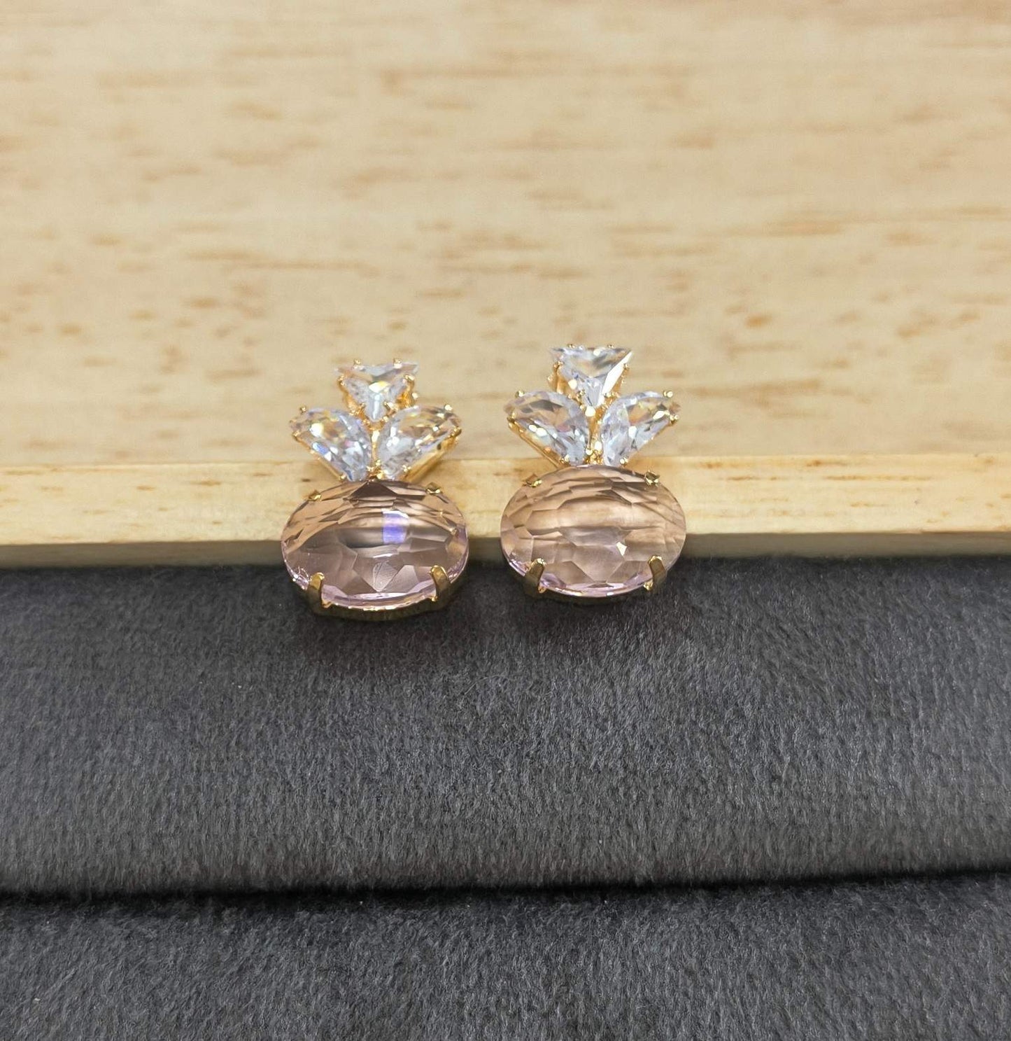 Gold Plated AD Oval Stone Studded Designer Earrings