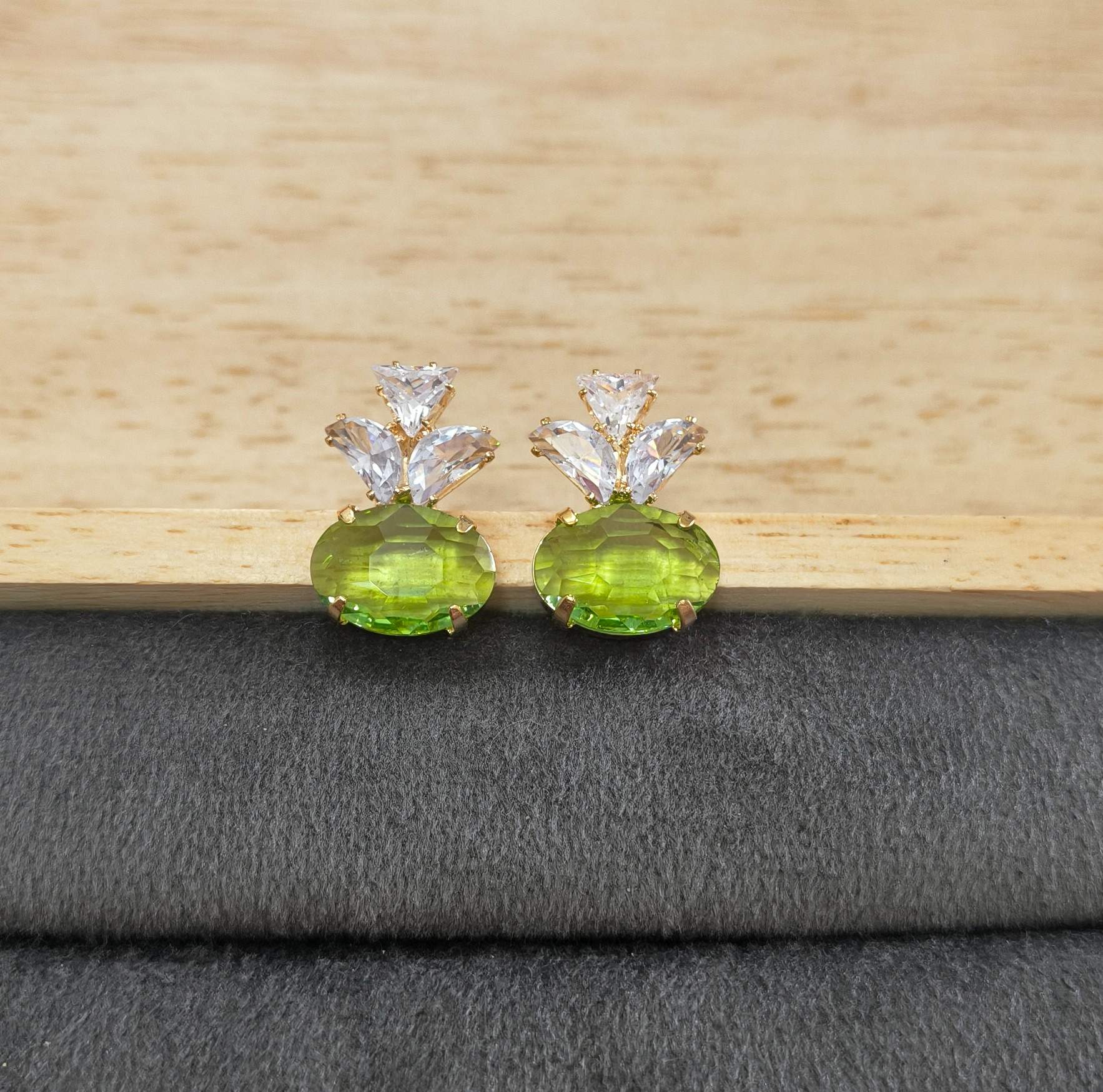 Gold Plated AD Oval Stone Studded Designer Earrings