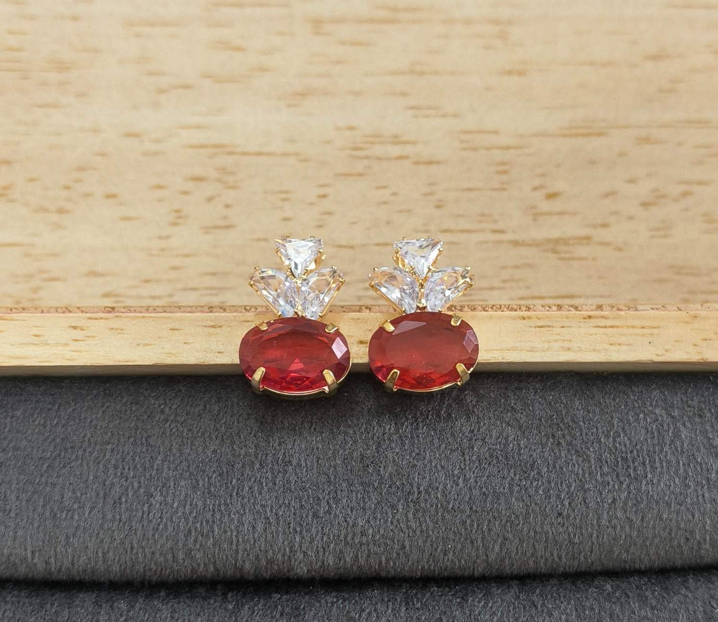 Gold Plated AD Oval Stone Studded Designer Earrings