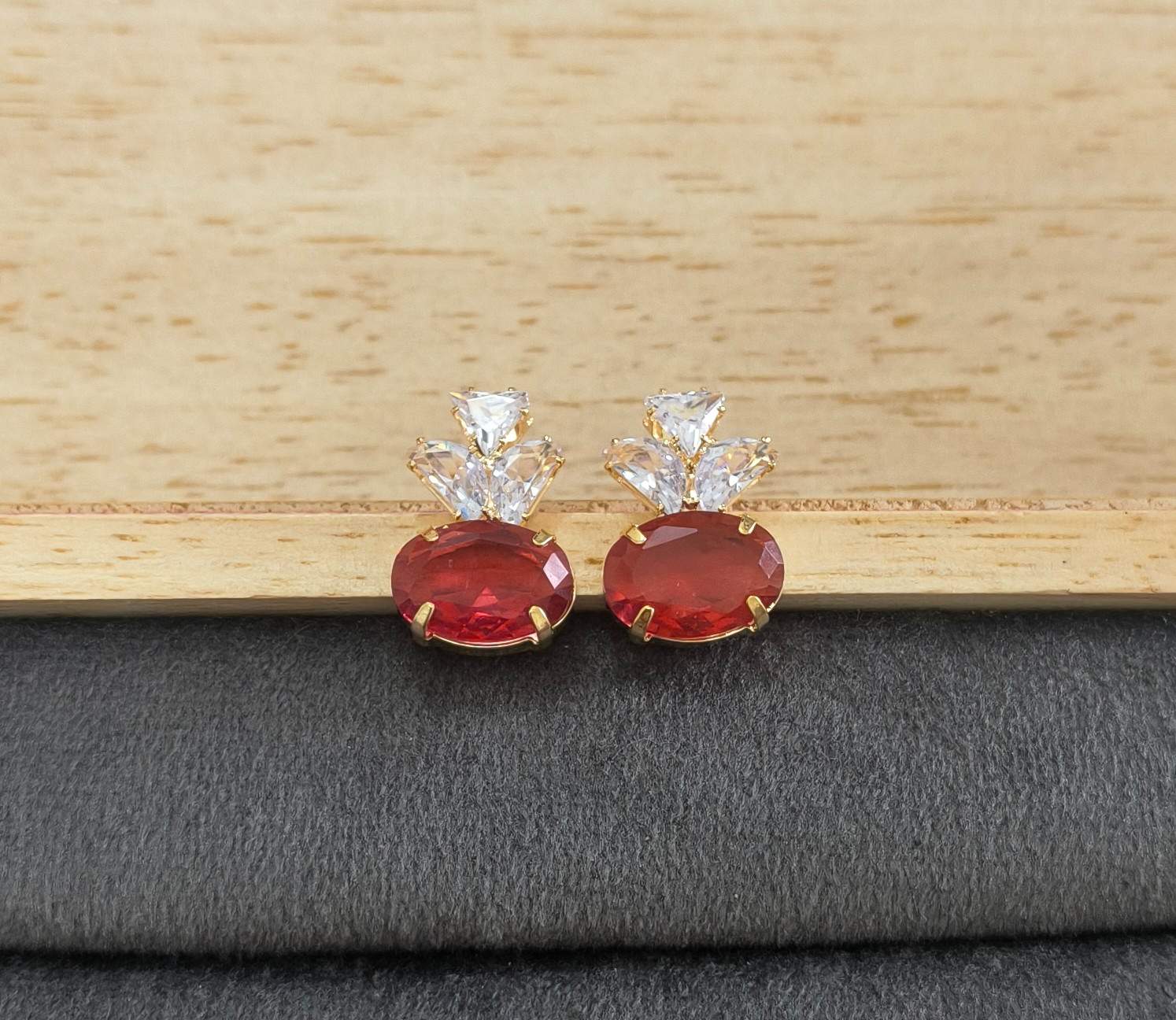 Gold Plated AD Oval Stone Studded Designer Earrings