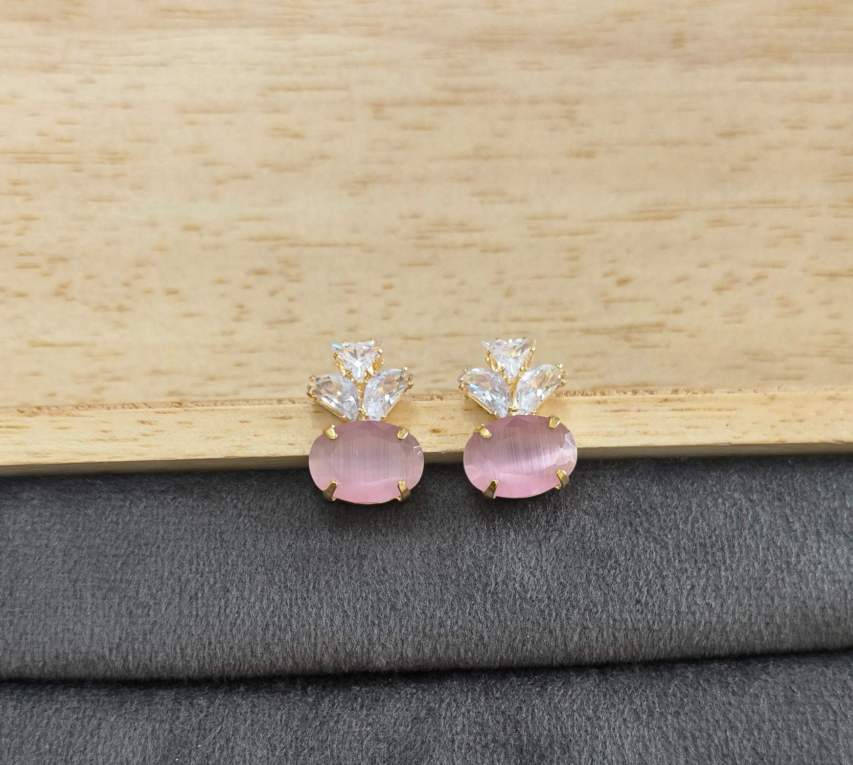 Gold Plated AD Oval Stone Studded Designer Earrings