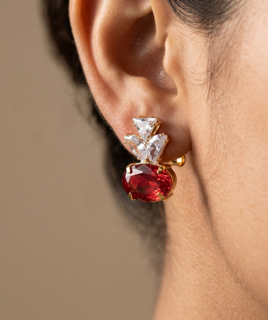 Gold Plated AD Oval Stone Studded Designer Earrings