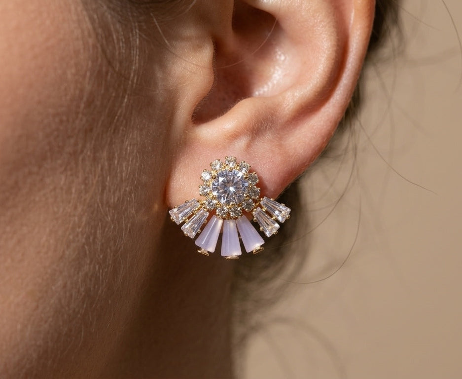 Gold Plated AD Stone Studded Flower Stud Earring