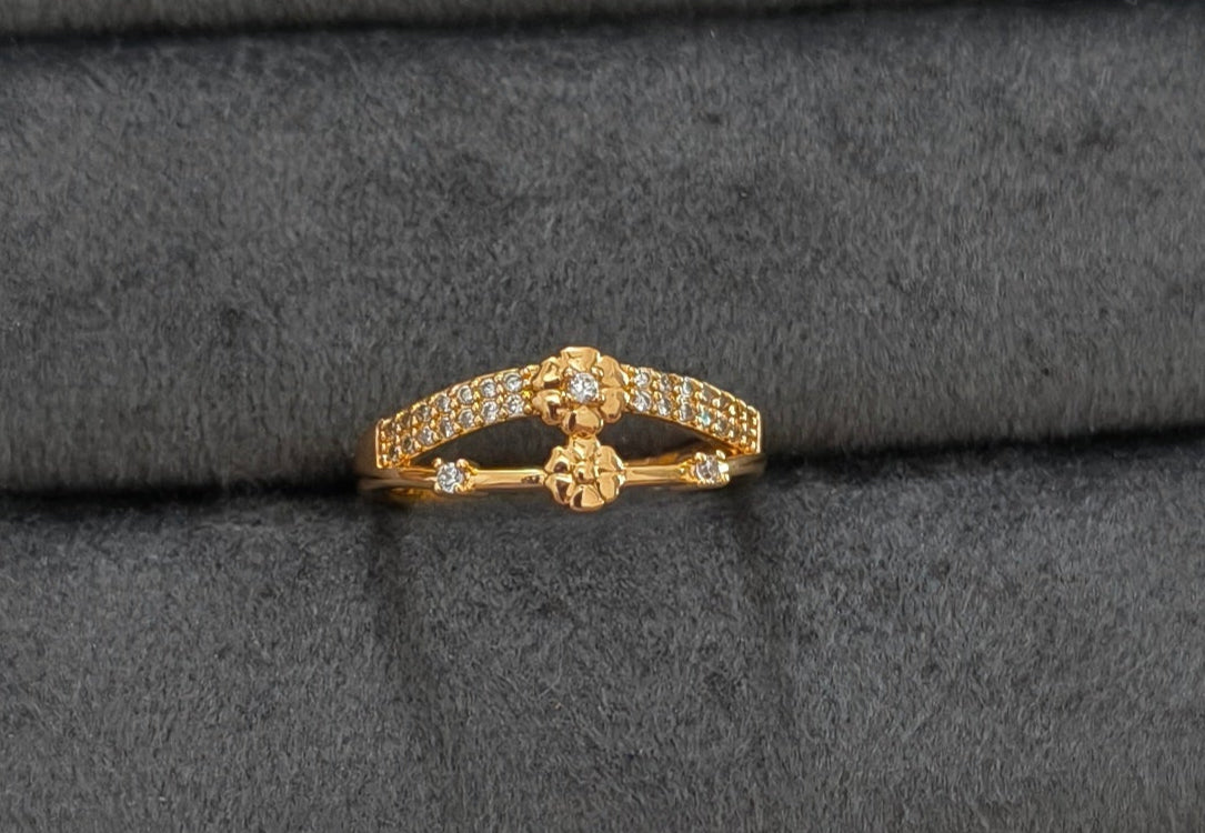 Gold Plated Adjustable Floral AD Stone Studded Ring
