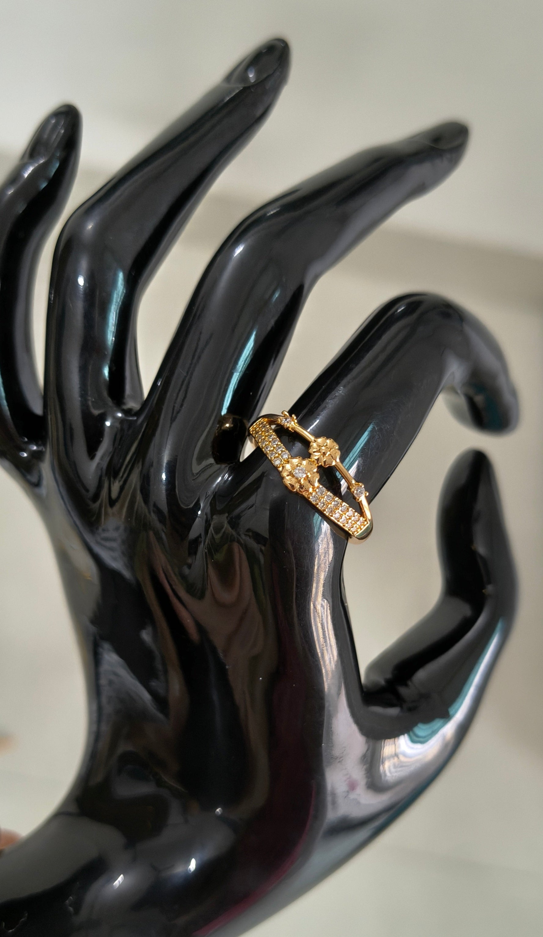 Gold Plated Adjustable Floral AD Stone Studded Ring