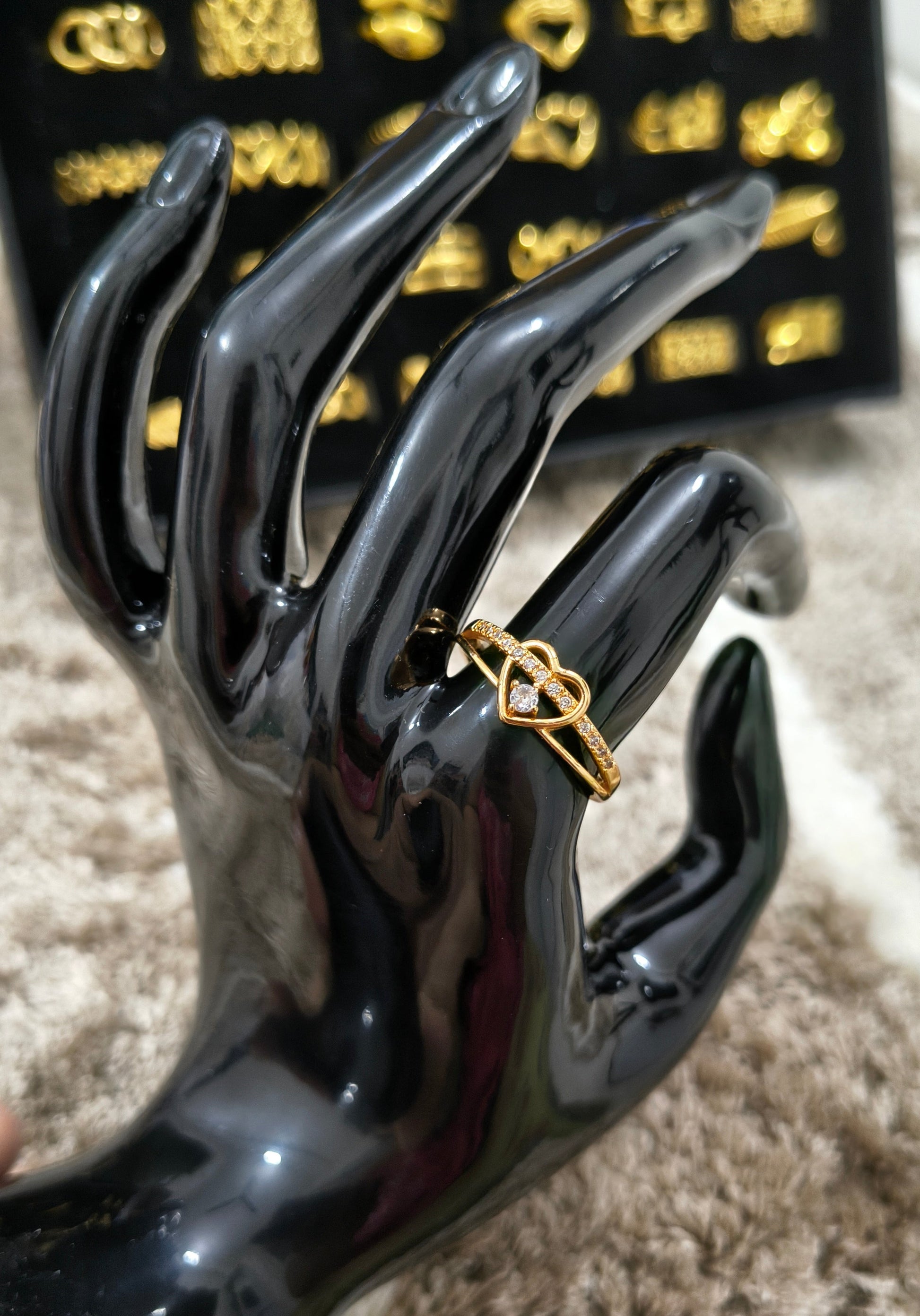 Gold Plated Adjustable Tiny Heart AD Stone Studded Ring
