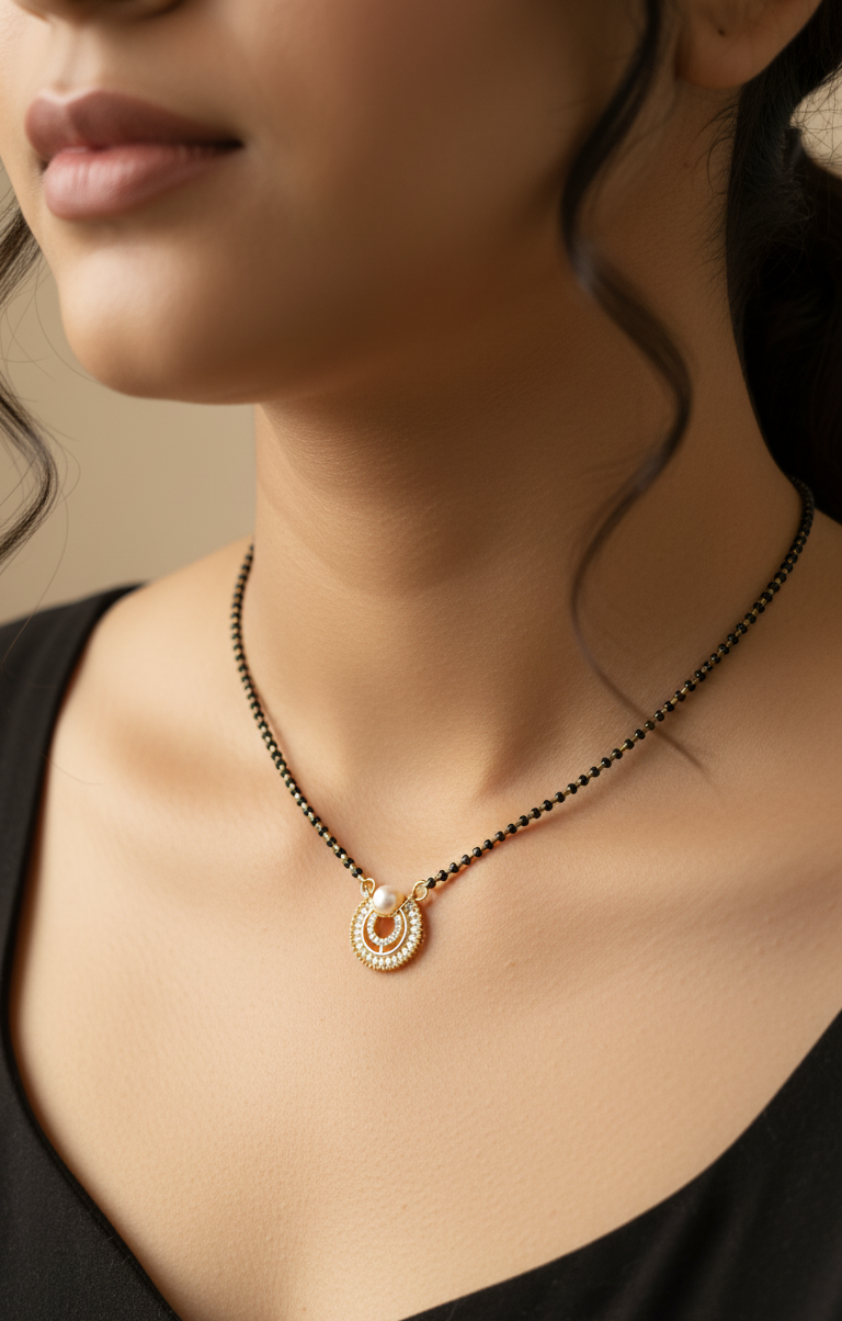 Gold Plated Classic Pearl Pendant Mangalsutra Chain