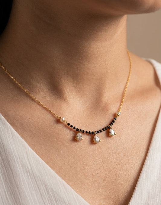 Gold Plated Diamond Drop Chain Style Mangalsutra