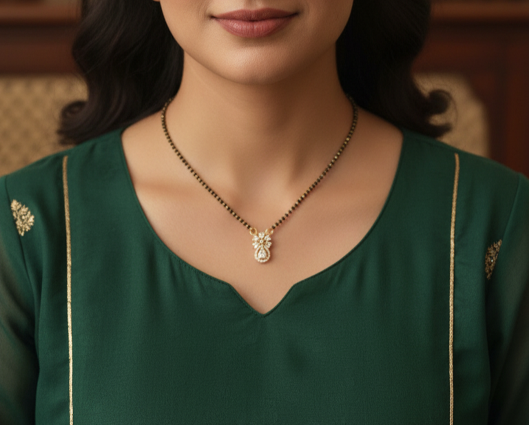 Gold Plated Flower Solitaire Pendant Mangalsutra Chain