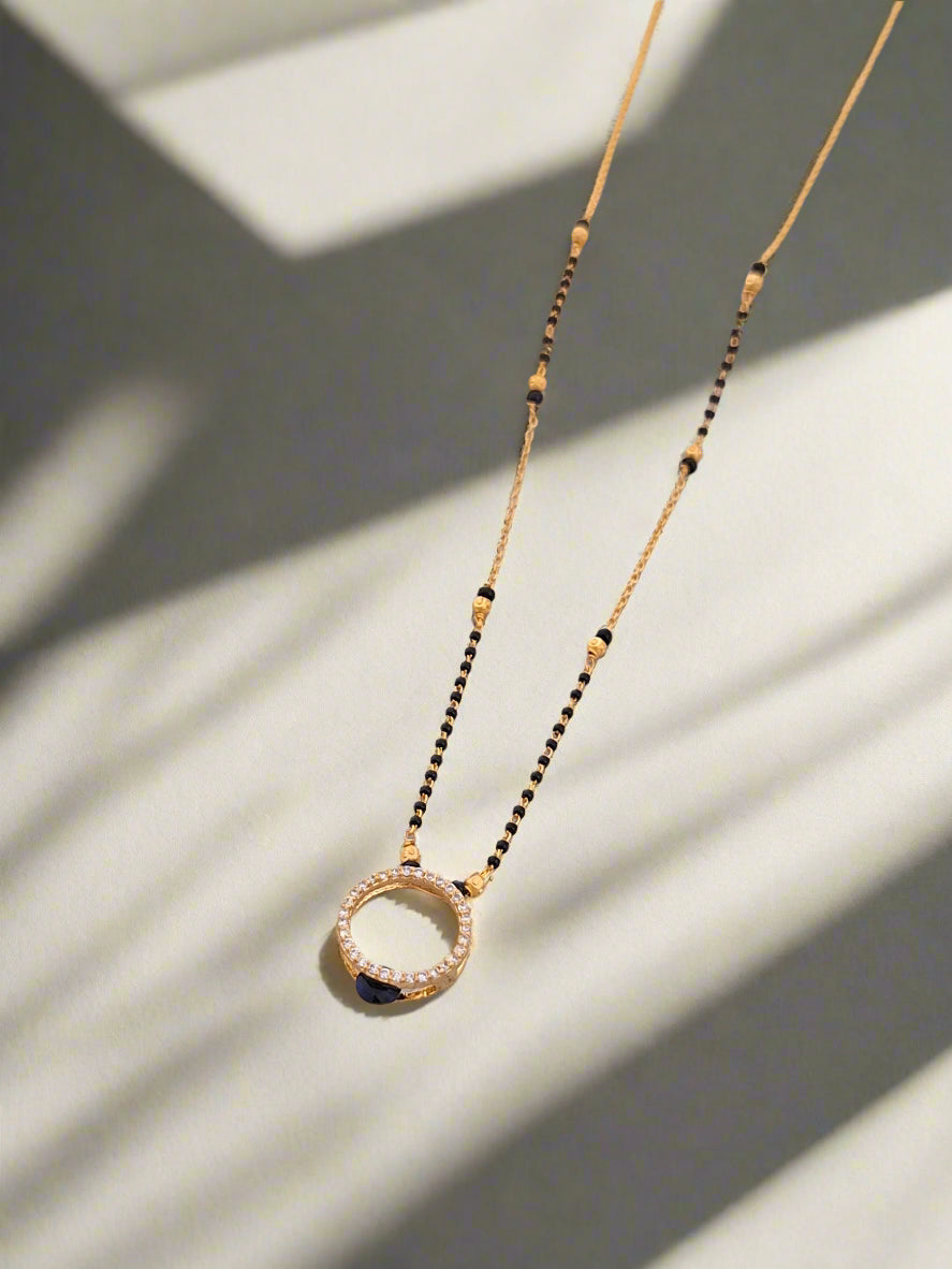 Gold Plated Hollow Circle Pendant Style Mangalsutra Chai