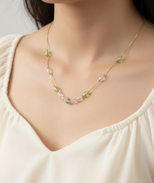 Gold Plated Multicolor Oval Crystal Beads Necklace