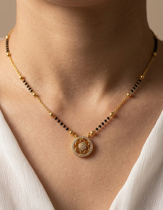 Gold Plated Round Pendant Style Mangalsutra Chain
