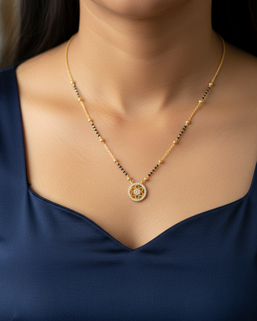 Gold Plated Round Pendant Style Mangalsutra Chain