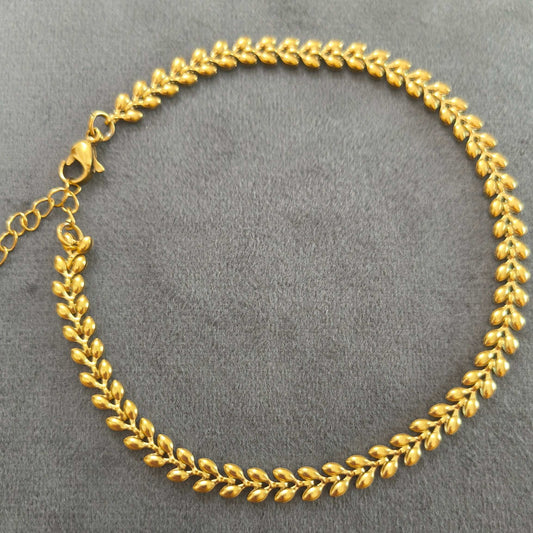 Golden Leaf Chain Anklet For Women 18K Gold Plated