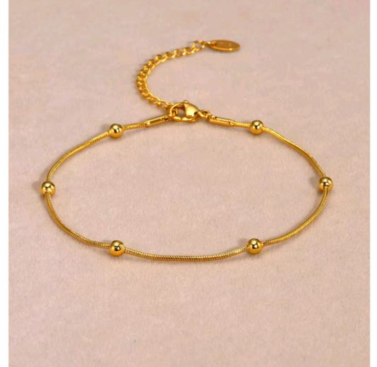 Golden Bead Chain Anklet For Women 18K Gold Plated 