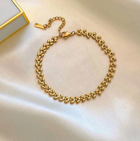 Golden Leaf Chain Anklet For Women 18k Gold Plated