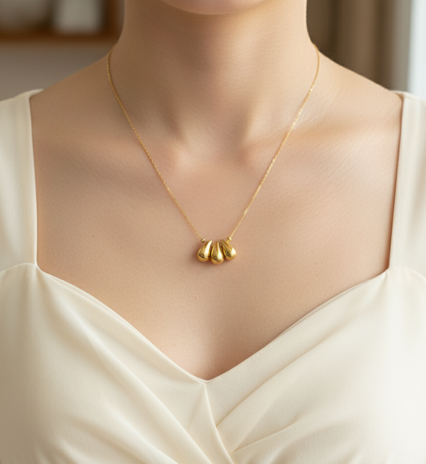 Golden Waterdrop Pendant Necklace 18K Gold Plated