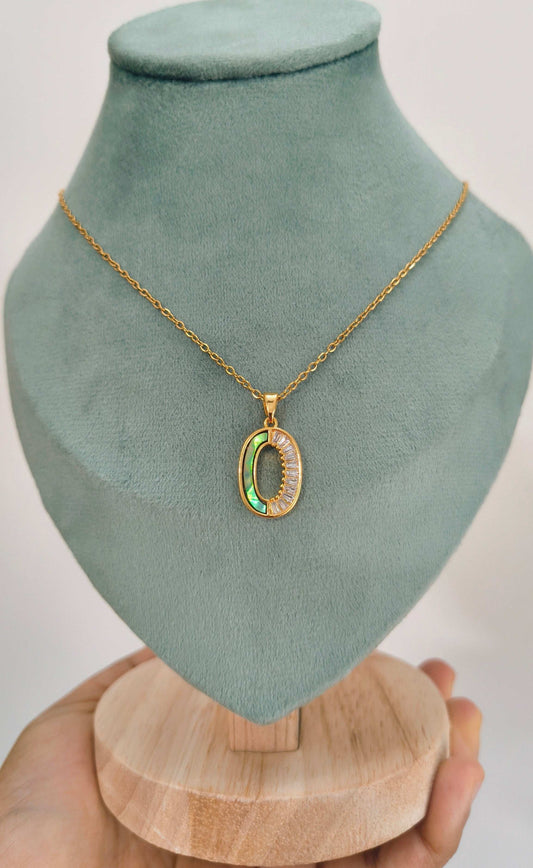 Green Acrylic and Stone Studded Necklace 18K Gold Plated