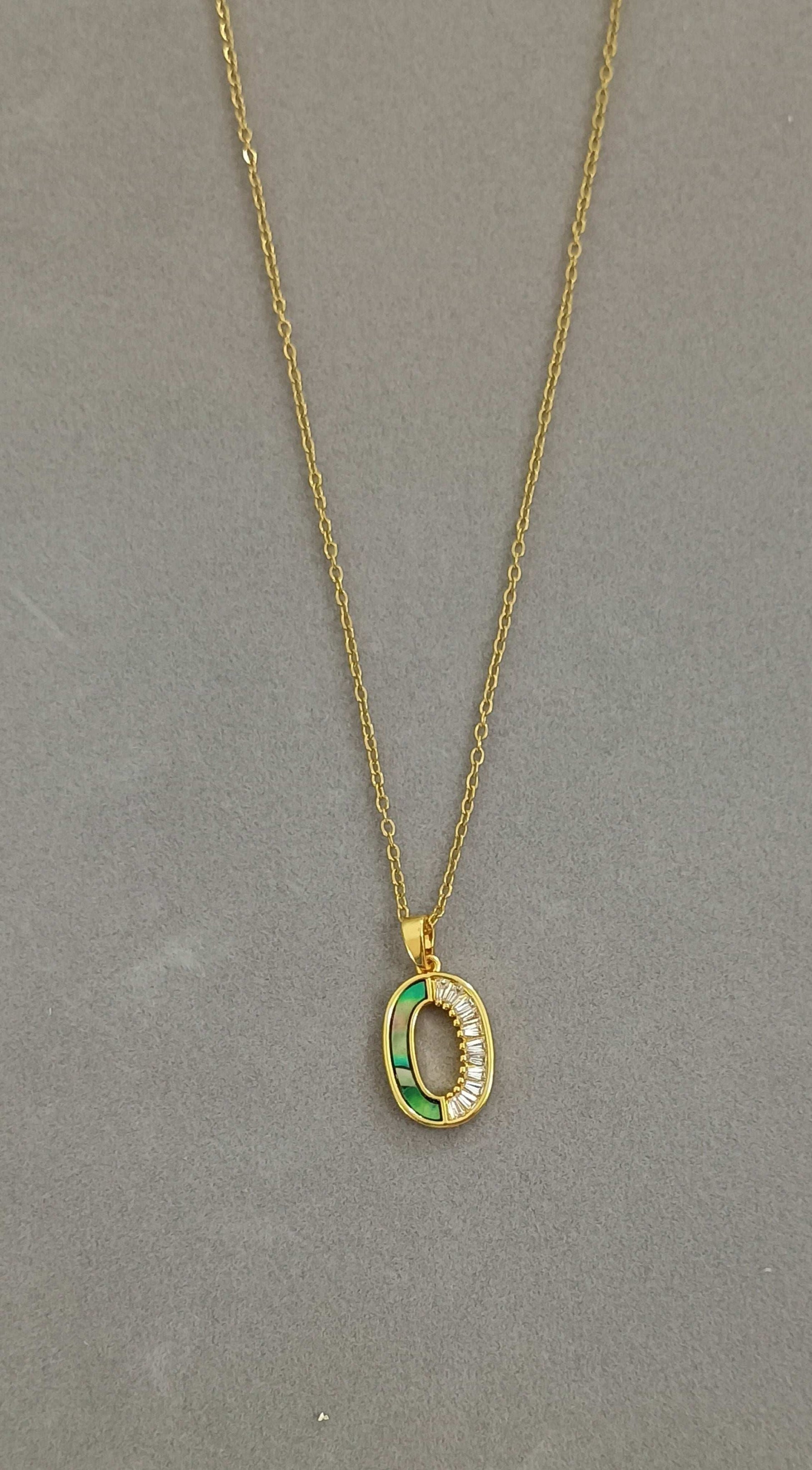 Green Acrylic and Stone Studded Necklace 18K Gold Plated