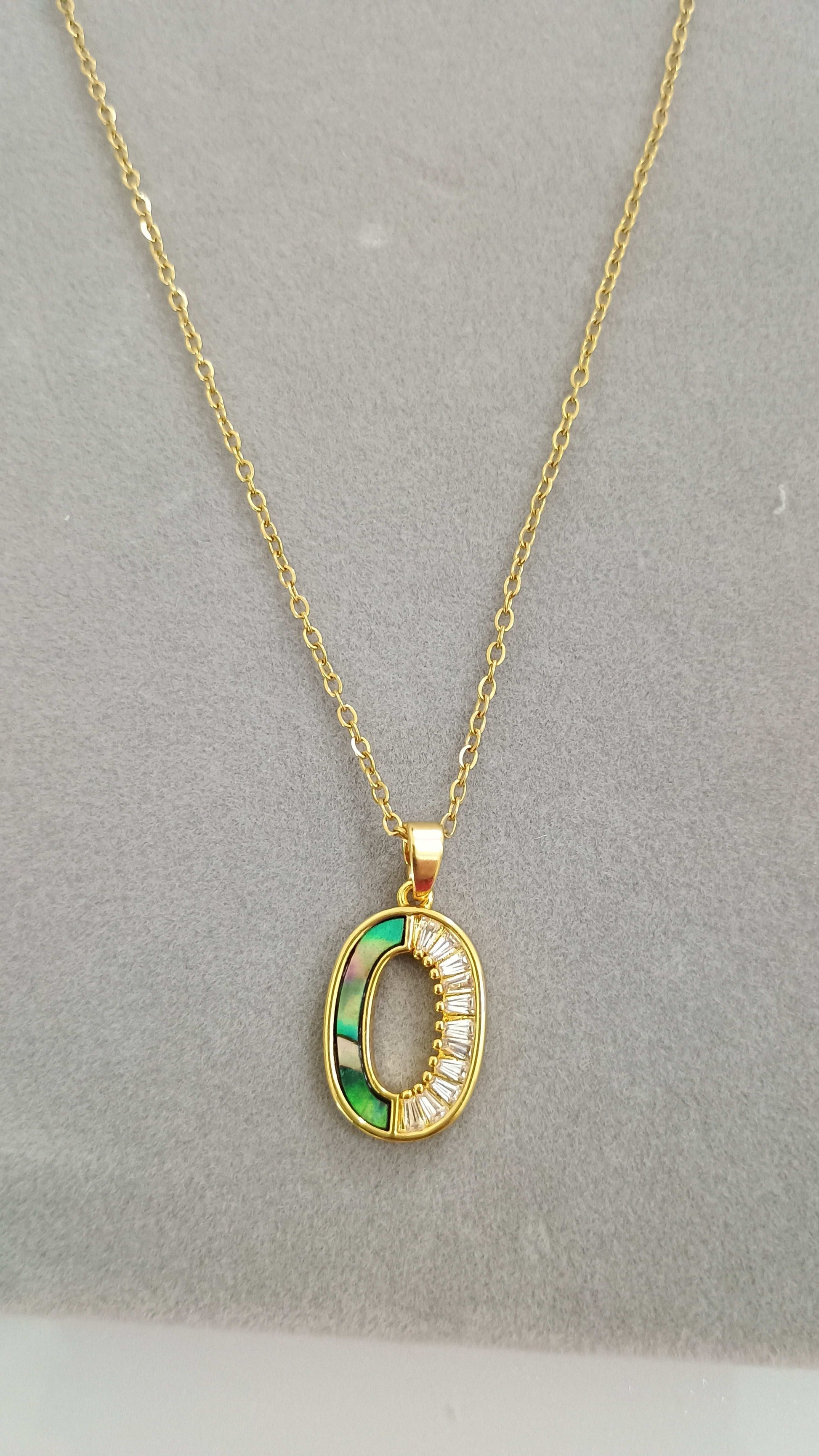 Green Acrylic and Stone Studded Necklace 18K Gold Plated