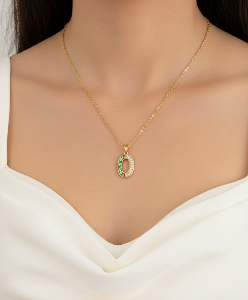 Green Acrylic and Stone Studded Necklace 18K Gold Plated