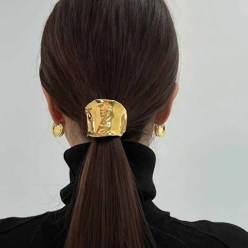 Textured Brass Oval Shaped Cuff Hair Band Gold Plated
