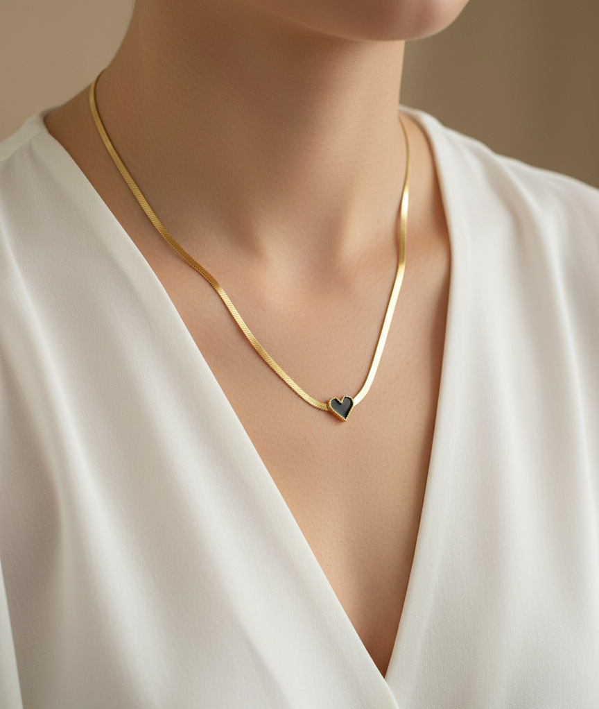 Heart Snake Chain Necklace 18K Gold Plated