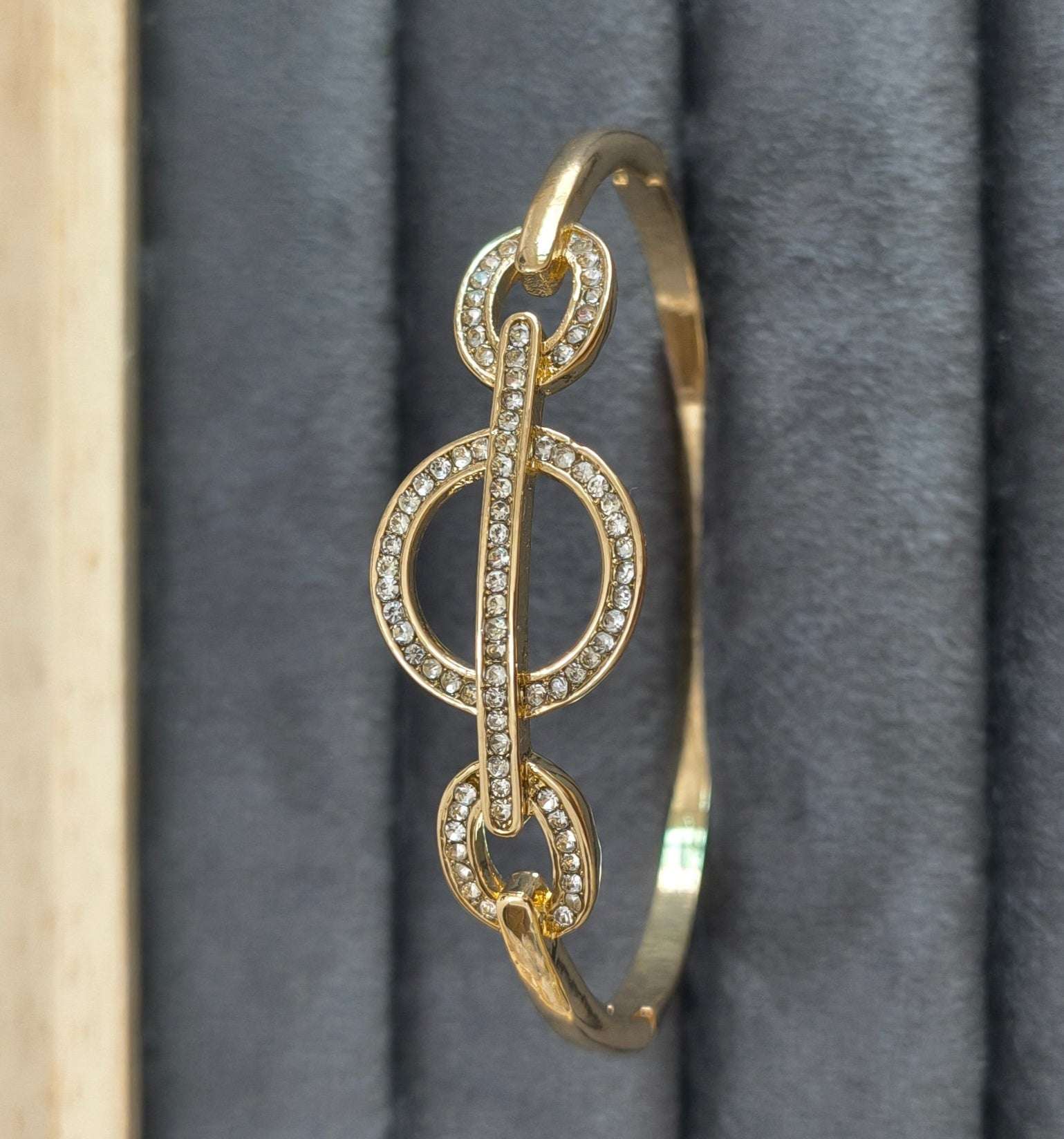 Hollow Circle Stone Studded Bracelet 18K Gold Plated